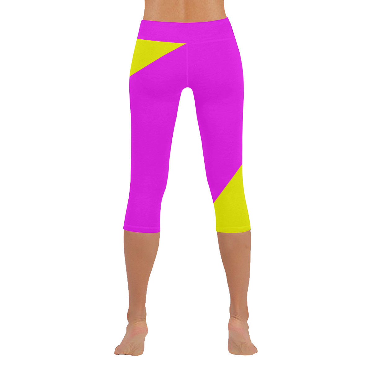 Bright Neon Yellow / Pink Women's Low Rise Capri Leggings (Invisible ...