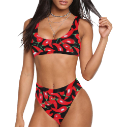 red hottt peppers Sport Top & High-Waisted Bikini Swimsuit (Model S07)