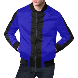 Racing Stripe Black on Blue All Over Print Bomber Jacket for Men/Large Size (Model H19)