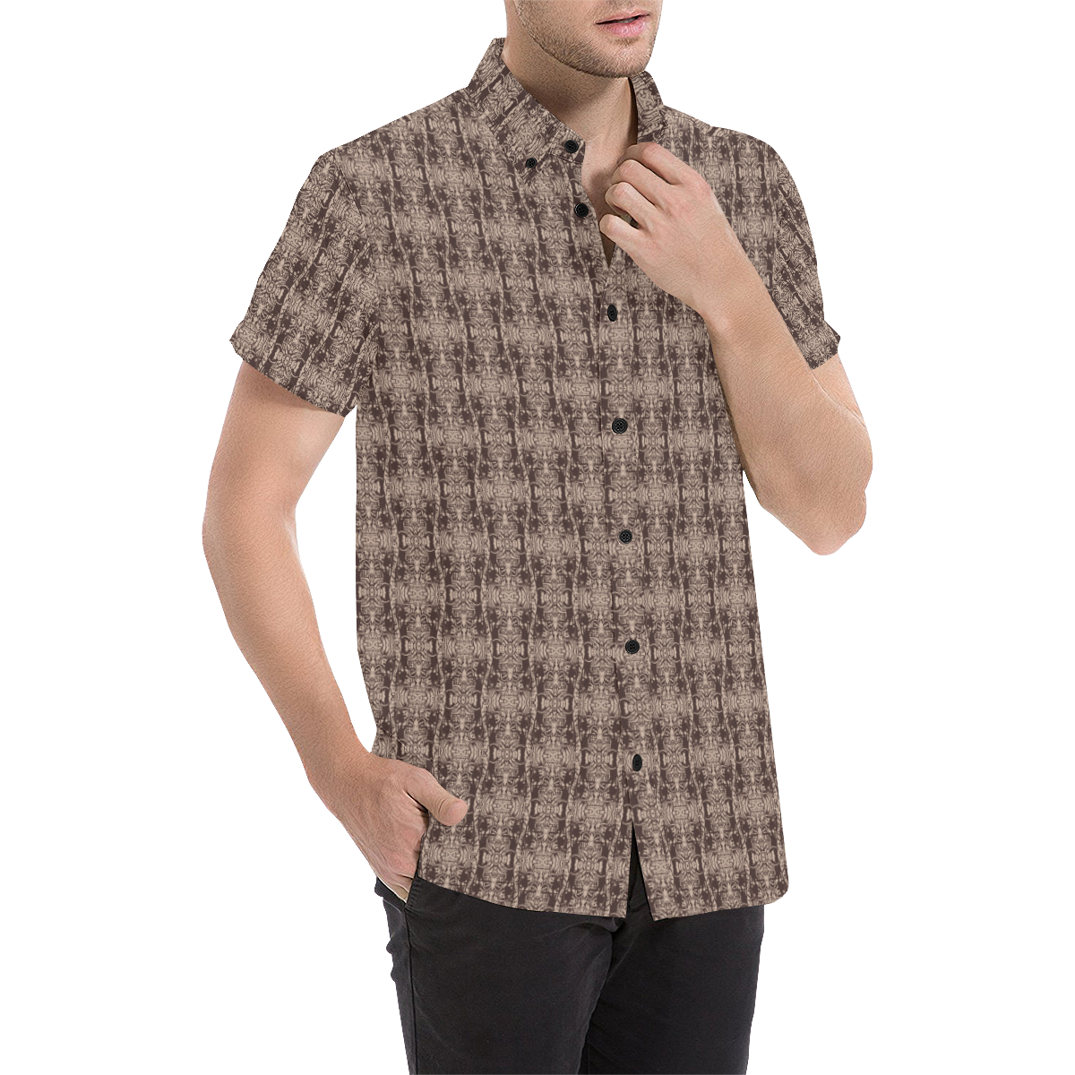 J FERRAR All-over Print Short Sleeve Rayon Shirt, Men's L Size, Box Shirt Viscose rayon black type Vintage Second Hand