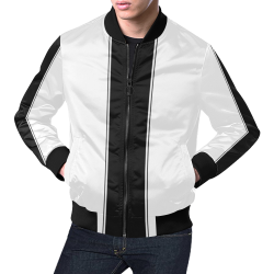 Racing Stripe Center Black and White All Over Print Bomber Jacket for Men (Model H19)