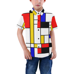 Bauhouse Composition Mondrian Style Boys' All Over Print Short Sleeve Shirt (Model T59)